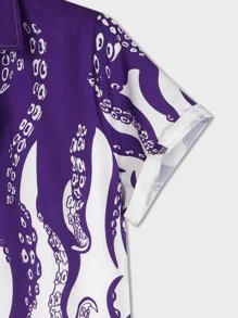 ROMWE MEN Street Life Hombres Camisa de pulpo con estampado de mano - Multicolor - Ver 4