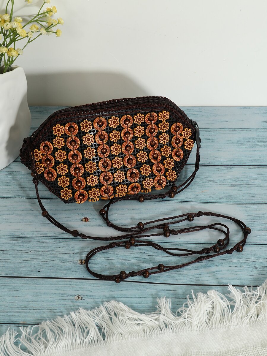 Mini Flower & Bead Decor Crossbody Bag - Multicolor - View 1