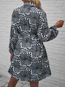 SHEIN Unity Allover Print Drop Shoulder Belted Shirt Dress - Black and White - View 2