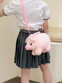 1件可爱卡通小猪斜挎包配丝巾毛绒斜挎小包手机包适合女性旅行日常购物 - 粉色 - 查看 2