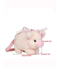 1件可爱卡通小猪斜挎包配丝巾毛绒斜挎小包手机包适合女性旅行日常购物 - 粉色 - 查看 5