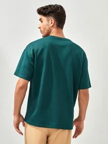 SHEIN X MOHA Men Solid Pocket Front Drop Shoulder Tee - Green - View 2