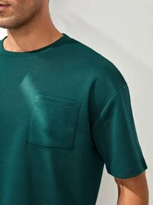 SHEIN X MOHA Men Solid Pocket Front Drop Shoulder Tee - Green - View 4