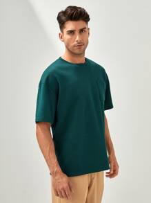 SHEIN X MOHA Men Solid Pocket Front Drop Shoulder Tee - Green - View 6
