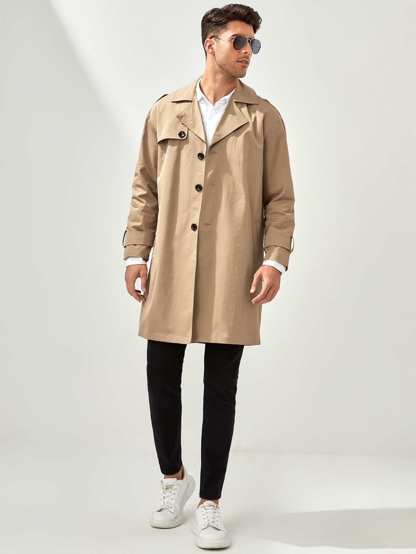 SHEIN X MOHA Men Slant Pockets Epaulettes Design Trench Coat SHEIN USA