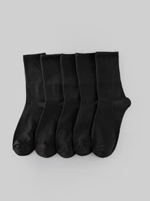 5雙素色黑色中筒襪