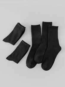 5雙素色黑色中筒襪