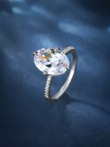 Nhẫn trang trí hình bầu dục Rhinestone - Bạc - Xem 1