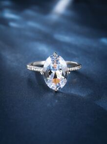 Nhẫn trang trí hình bầu dục Rhinestone - Bạc - Xem 3