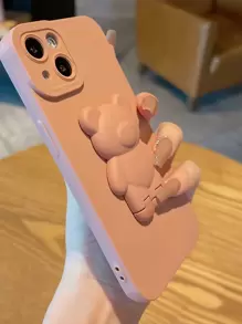 带小熊支架的坚固手机壳，国际版，非国内版 - 粉色 - 查看 4