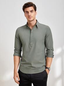 Shein Men Solid Half Button Shirt Shein Usa