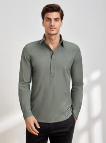 Shein Men Solid Half Button Shirt Shein Usa
