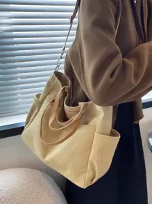 Moderna Bolsa Grande Para Mujeres Con Capacidad Para Llevar De Hombro, Cruzada, De Mano, Mochila Con Múltiples Bolsillos Para Ordenador Portátil - Caqui - Ver 2