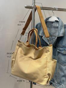 Moderna Bolsa Grande Para Mujeres Con Capacidad Para Llevar De Hombro, Cruzada, De Mano, Mochila Con Múltiples Bolsillos Para Ordenador Portátil - Caqui - Ver 5