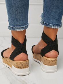 Flatform Ankle Strap Sandals - Black - View 2