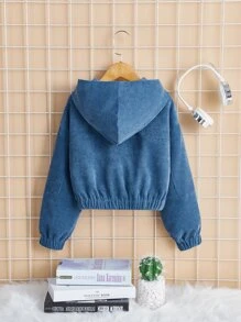 SHEIN Girls Zipper Front Drop Shoulder Hooded Jacket - Blue - View 2