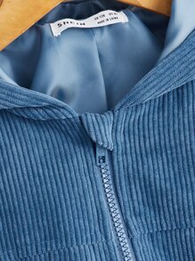 SHEIN Girls Zipper Front Drop Shoulder Hooded Jacket - Blue - View 3