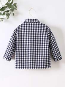 SHEIN 小男童1入組雙色格子補丁貼口袋襯衫 - 藍白色 - 查看 2