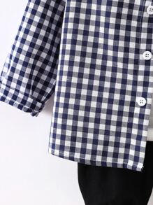SHEIN 小男童1入組雙色格子補丁貼口袋襯衫 - 藍白色 - 查看 5
