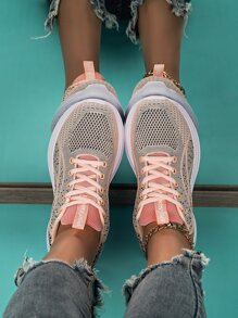 Zapatos de atletismo con diseño de parche de letra con cordón delantero - Multicolor - Ver 6