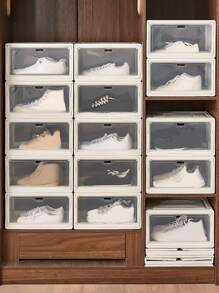 1pc Clear Plastic Shoe Storage Box - White - View 2