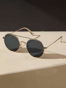 1 chiếc kính thời trang tròn kim loại cổ điển dành cho phụ nữ làm quà tặng ngày lễ, phụ kiện tiệc bãi biển, cắm trại, mua sắm, nghỉ mát mùa hè, du lịch - Xám - Xem 1