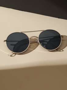 1 chiếc kính thời trang tròn kim loại cổ điển dành cho phụ nữ làm quà tặng ngày lễ, phụ kiện tiệc bãi biển, cắm trại, mua sắm, nghỉ mát mùa hè, du lịch - Xám - Xem 3