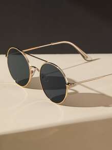 1 chiếc kính thời trang tròn kim loại cổ điển dành cho phụ nữ làm quà tặng ngày lễ, phụ kiện tiệc bãi biển, cắm trại, mua sắm, nghỉ mát mùa hè, du lịch - Xám - Xem 4