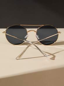 1 chiếc kính thời trang tròn kim loại cổ điển dành cho phụ nữ làm quà tặng ngày lễ, phụ kiện tiệc bãi biển, cắm trại, mua sắm, nghỉ mát mùa hè, du lịch - Xám - Xem 5