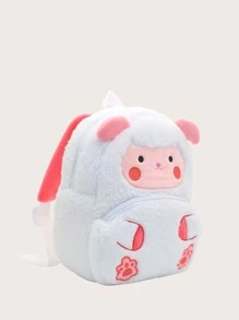 1pc Girls' Plush Animal Lamb Design Backpack With Zipper Closure, White, Suitable For Kindergarten/Daily Use - White - View 5