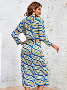 Allover Print Knot Front Wrap Shirt Dress - Multicolor - View 2