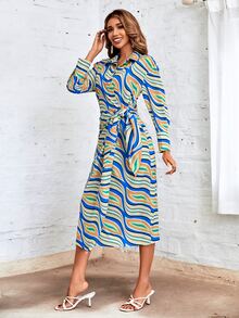 Allover Print Knot Front Wrap Shirt Dress - Multicolor - View 6