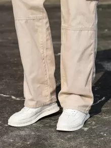 Manfinity Homme Men Cotton Flap Pocket Cargo Jeans Baggy Long Washed Camo Jean Plain Khaki Vacation Fashion Boyfriend Gift - Khaki - View 7