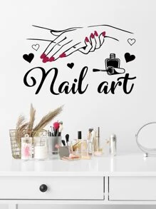 1 pièce Autocollant mural en PVC auto-adhésif, Graphique simple de lettres et de mains Autocollant mural imperméable pour chambre à coucher, salle de séjour, autocollants, décalcomanies murales, décalcomanies en vinyle pour décorations de maison, articles de décoration de printemps pour rafraîchir votre maison, autocollants de décoration Rama