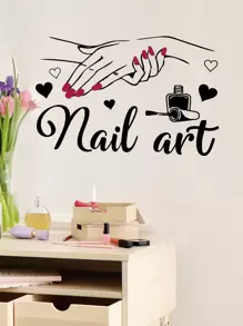1 pièce Autocollant mural en PVC auto-adhésif, Graphique simple de lettres et de mains Autocollant mural imperméable pour chambre à coucher, salle de séjour, autocollants, décalcomanies murales, décalcomanies en vinyle pour décorations de maison, articles de décoration de printemps pour rafraîchir votre maison, autocollants de décoration Rama