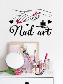 1 pièce Autocollant mural en PVC auto-adhésif, Graphique simple de lettres et de mains Autocollant mural imperméable pour chambre à coucher, salle de séjour, autocollants, décalcomanies murales, décalcomanies en vinyle pour décorations de maison, articles de décoration de printemps pour rafraîchir votre maison, autocollants de décoration Rama