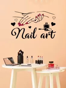 1 pièce Autocollant mural en PVC auto-adhésif, Graphique simple de lettres et de mains Autocollant mural imperméable pour chambre à coucher, salle de séjour, autocollants, décalcomanies murales, décalcomanies en vinyle pour décorations de maison, articles de décoration de printemps pour rafraîchir votre maison, autocollants de décoration Rama