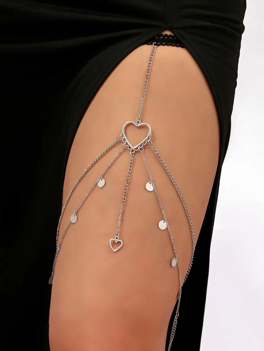 Cadena de muslo con corazón & con diseño de redondo - Plateado - Ver 1