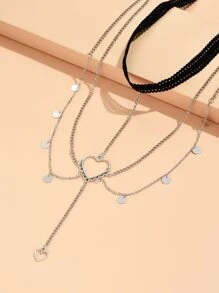 Cadena de muslo con corazón & con diseño de redondo - Plateado - Ver 2