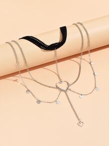 Cadena de muslo con corazón & con diseño de redondo - Plateado - Ver 4