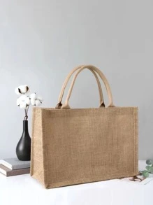 Túi mua sắm có tay cầm đôi tối giản Túi vải bố Túi vải đay Beach Eco Mua sắm lớn - Màu Khaki - Xem 1