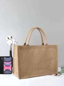 Túi mua sắm có tay cầm đôi tối giản Túi vải bố Túi vải đay Beach Eco Mua sắm lớn - Màu Khaki - Xem 4