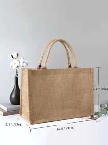 Túi mua sắm có tay cầm đôi tối giản Túi vải bố Túi vải đay Beach Eco Mua sắm lớn - Màu Khaki - Xem 5