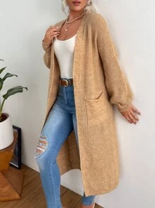 Chiquease Nữ Cardigans Túi màu trơn Giải trí - Lạc đà - Xem 1