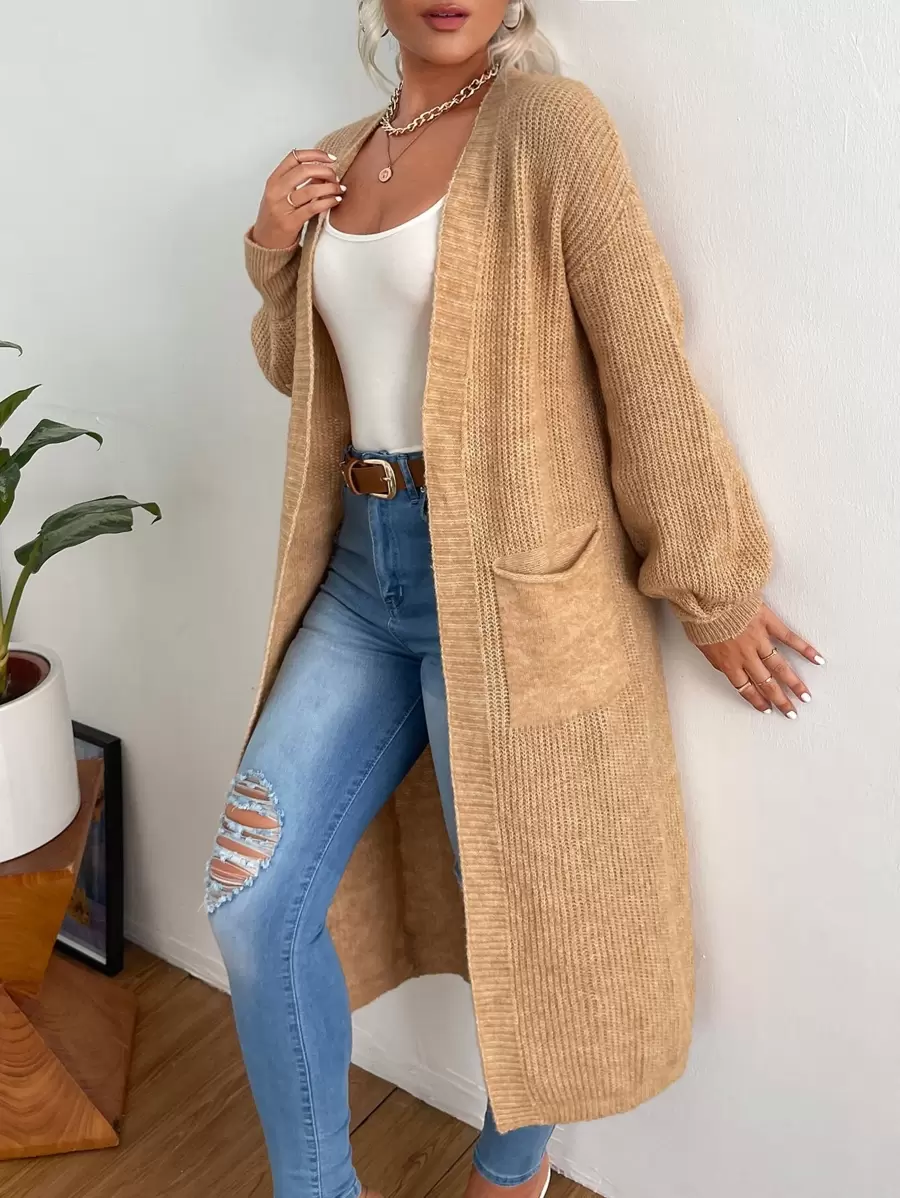 Chiquease Nữ Cardigans Túi màu trơn Giải trí - Lạc đà - Xem 1