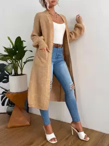 Chiquease Nữ Cardigans Túi màu trơn Giải trí - Lạc đà - Xem 7