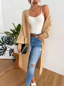 Chiquease Nữ Cardigans Túi màu trơn Giải trí - Lạc đà - Xem 6