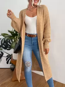 Chiquease Nữ Cardigans Túi màu trơn Giải trí - Lạc đà - Xem 5