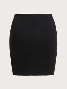SHEIN Qutie Plus Rhinestone Detail Split Hem Skirt - Black - View 2