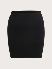 SHEIN Qutie Plus Rhinestone Detail Split Hem Skirt - Black - View 5